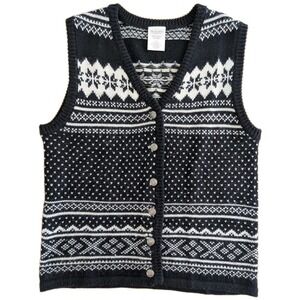 Vtg 90s Old Navy Fair Isle Cardigan Vest Sz S Knit Wool Nordic Button Ski Lodge